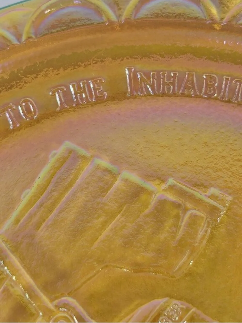 Vintage Indiana Glass Co. Liberty Bell Gold Carnival Glass Bicentennial Plate
